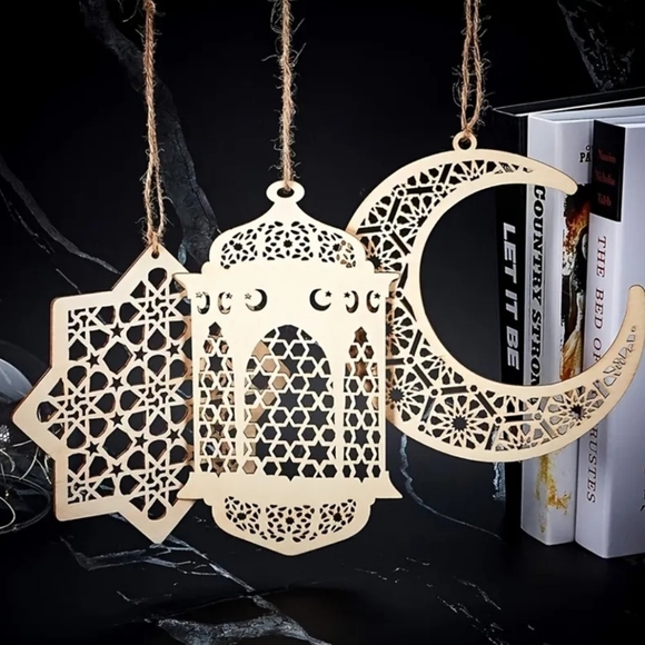 NWT 3 peice Handmade Ramadan wooden hanging decorations/ Ramadan and Eid decor - Picture 5 of 5